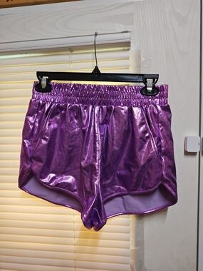 Shiny Purple Women's Athletic Shorts with Elastic Waist